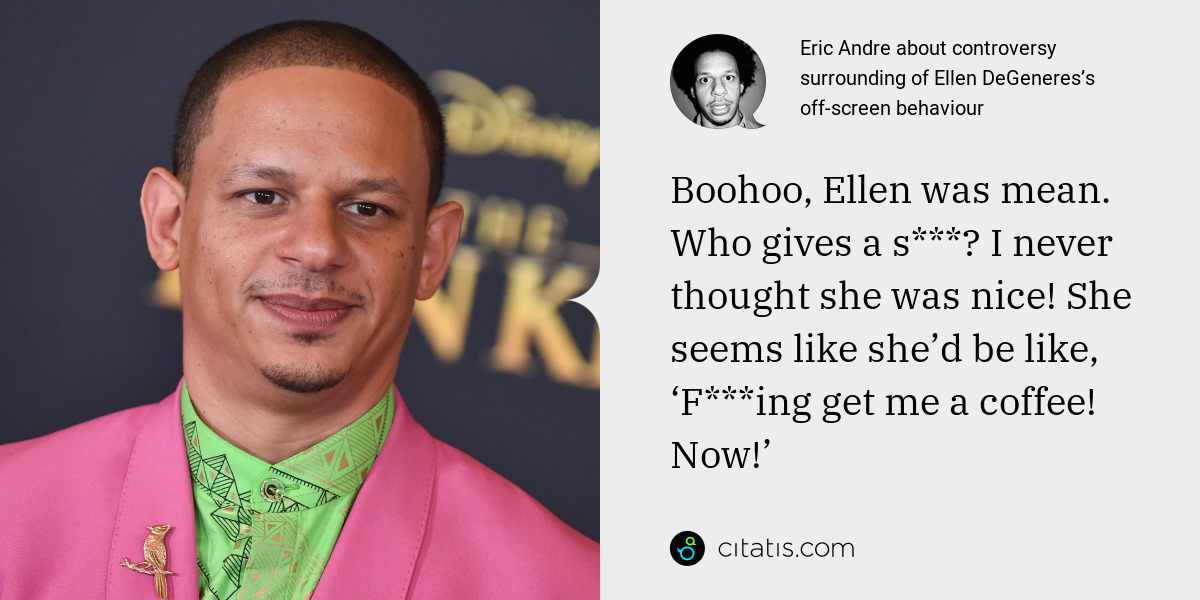 Eric Andre: Boohoo, Ellen was mean. Who gives a s***? I never thought she was nice! She seems like she’d be like, ‘F***ing get me a coffee! Now!’