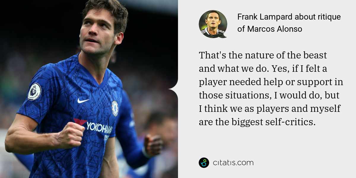 Frank Lampard: That's the nature of the beast and what we do. Yes, if I felt a player needed help or support in those situations, I would do, but I think we as players and myself are the biggest self-critics.