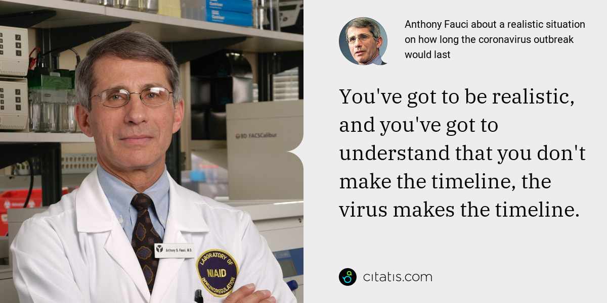 Anthony Fauci: You've got to be realistic, and you've got to understand that you don't make the timeline, the virus makes the timeline.
