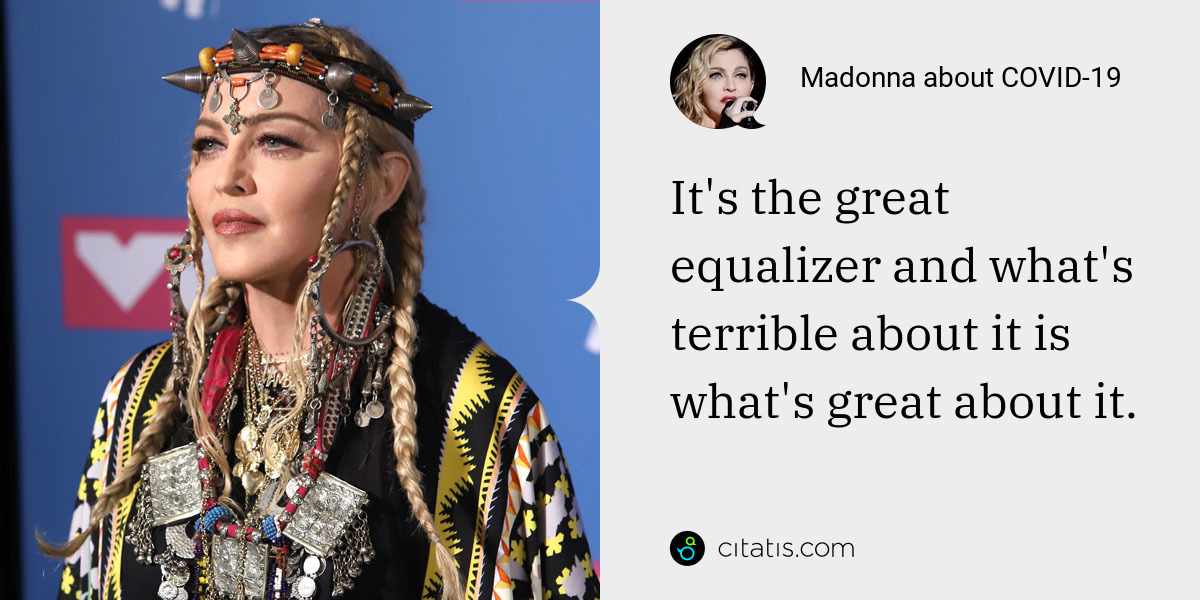 Madonna: It's the great equalizer and what's terrible about it is what's great about it.
