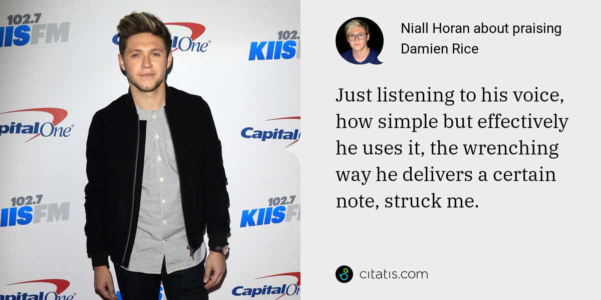 Niall Horan: Just listening to his voice, how simple but effectively he uses it, the wrenching way he delivers a certain note, struck me.