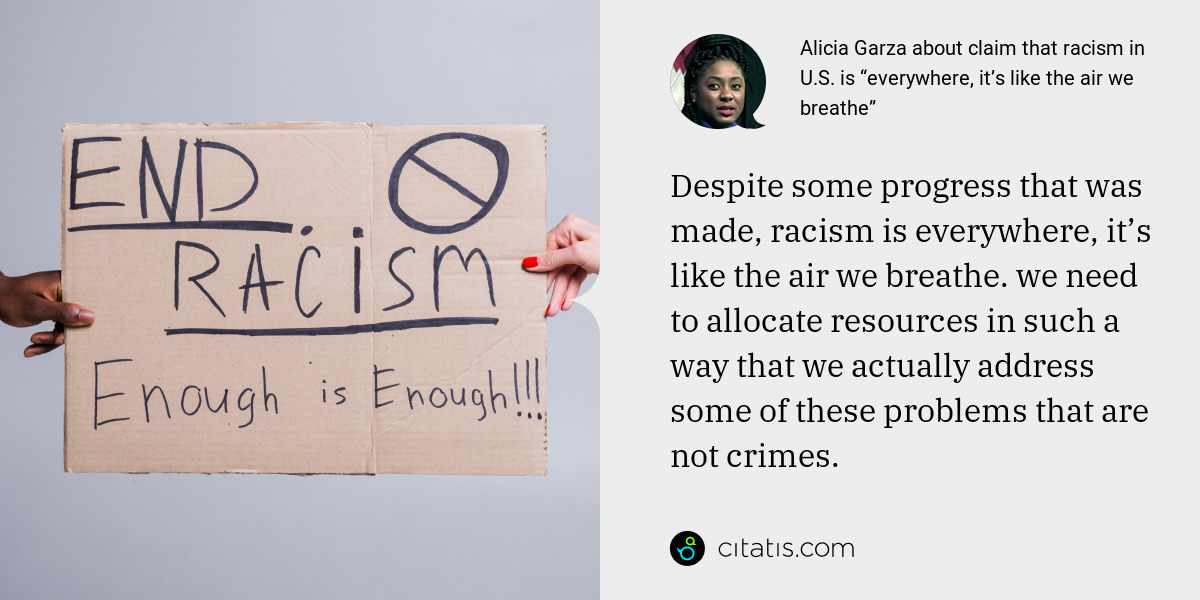 Alicia Garza: Despite some progress that was made, racism is everywhere, it’s like the air we breathe. we need to allocate resources in such a way that we actually address some of these problems that are not crimes.