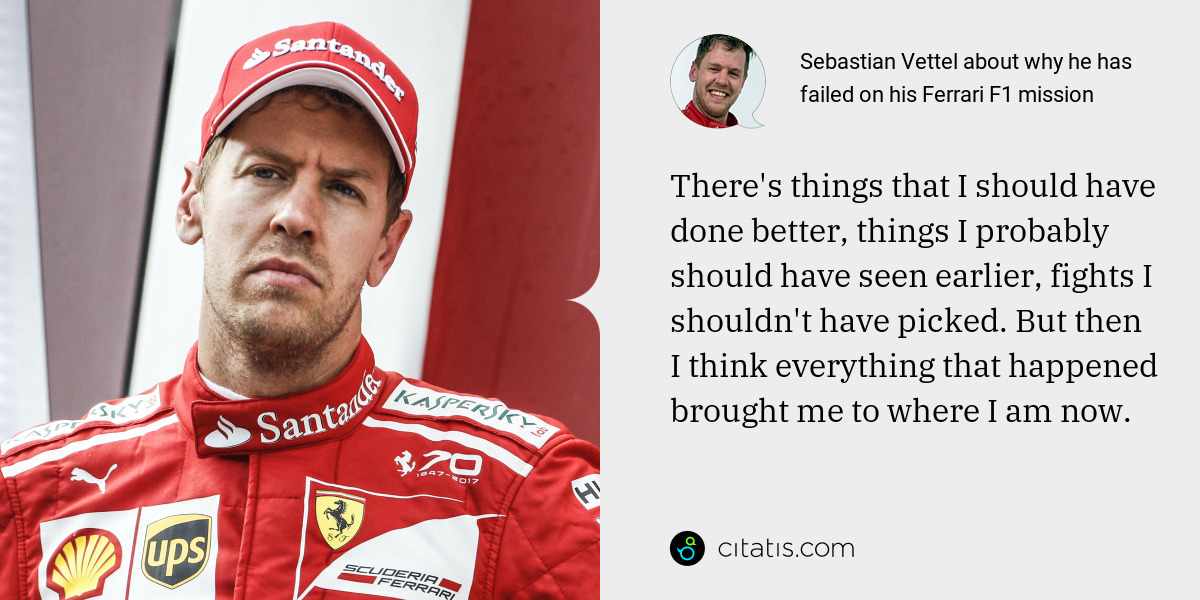 Sebastian Vettel: There's things that I should have done better, things I probably should have seen earlier, fights I shouldn't have picked. But then I think everything that happened brought me to where I am now.