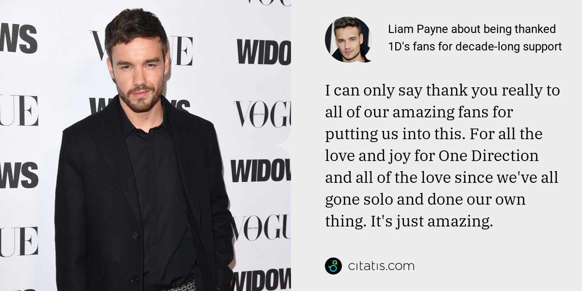Liam Payne: I can only say thank you really to all of our amazing fans for putting us into this. For all the love and joy for One Direction and all of the love since we've all gone solo and done our own thing. It's just amazing.