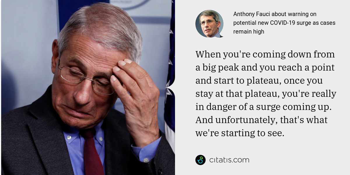 Anthony Fauci: When you're coming down from a big peak and you reach a point and start to plateau, once you stay at that plateau, you're really in danger of a surge coming up. And unfortunately, that's what we're starting to see.
