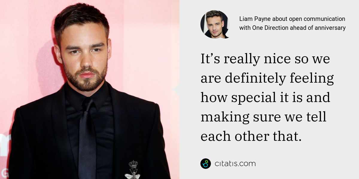 Liam Payne: It’s really nice so we are definitely feeling how special it is and making sure we tell each other that.