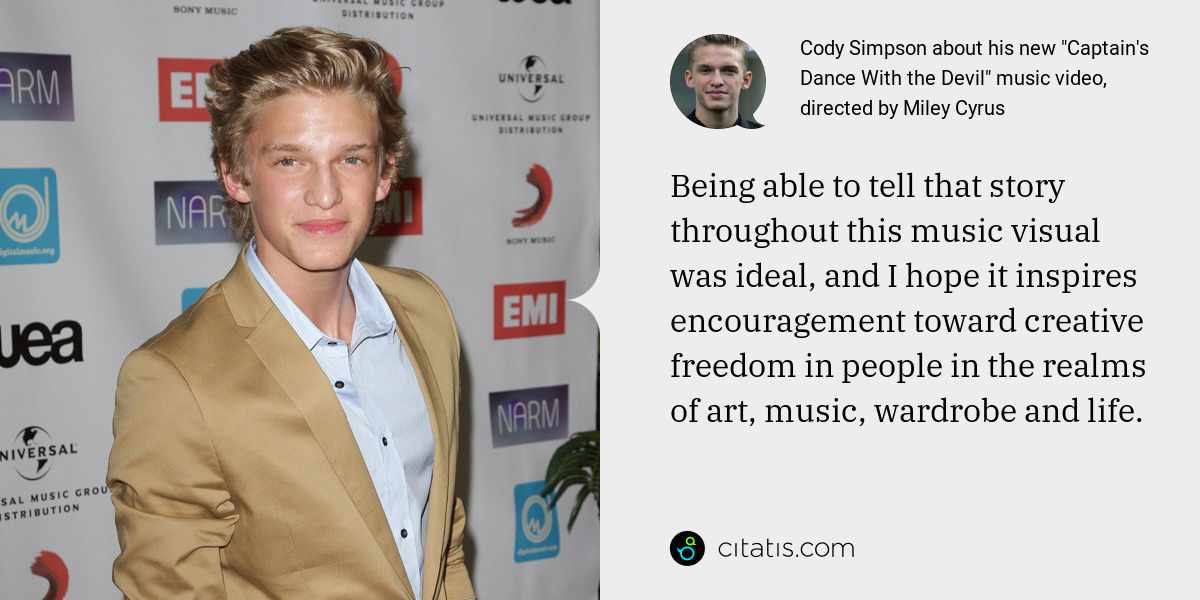 Cody Simpson: Being able to tell that story throughout this music visual was ideal, and I hope it inspires encouragement toward creative freedom in people in the realms of art, music, wardrobe and life.
