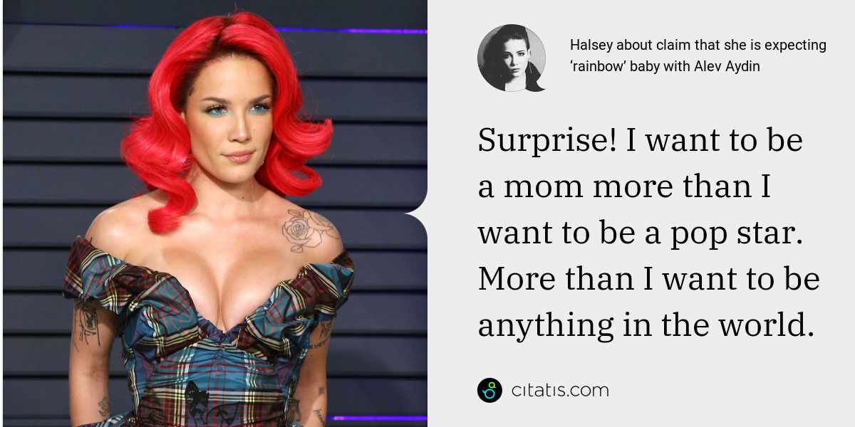 Halsey: Surprise! I want to be a mom more than I want to be a pop star. More than I want to be anything in the world.
