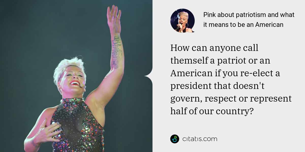 Pink: How can anyone call themself a patriot or an American if you re-elect a president that doesn't govern, respect or represent half of our country?