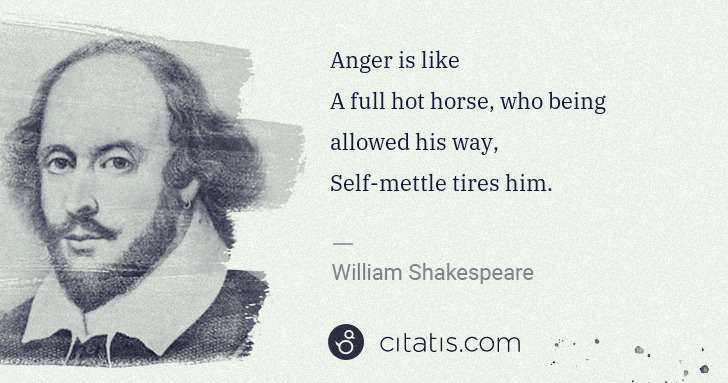 William Shakespeare: Anger is like
A full hot horse, who being allowed his way ... | Citatis