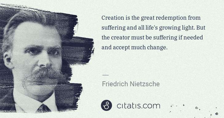 Friedrich Nietzsche: Creation is the great redemption from suffering and all ... | Citatis