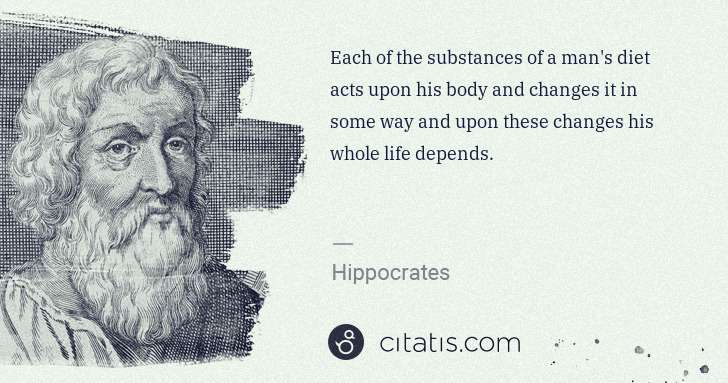 Hippocrates: Each of the substances of a man's diet acts upon his body ... | Citatis