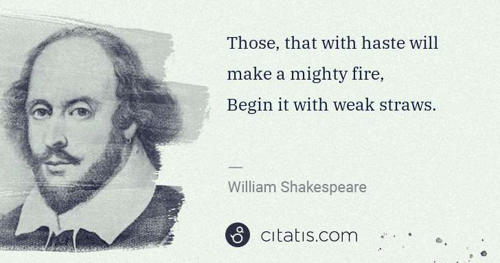 William Shakespeare: Those, that with haste will make a mighty fire,
Begin it ... | Citatis