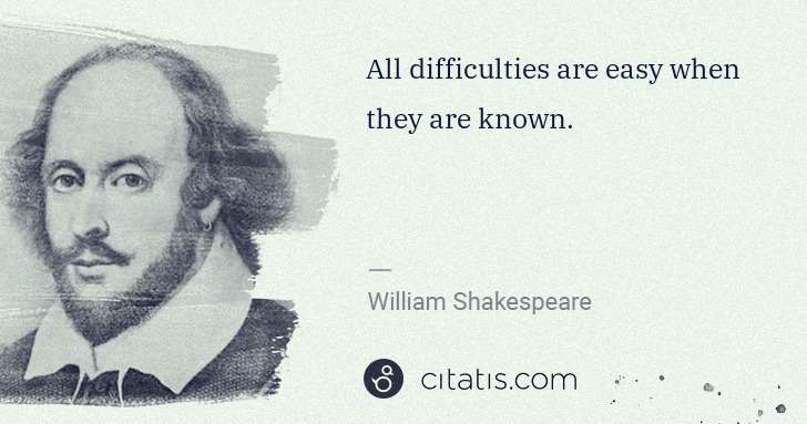 William Shakespeare: All difficulties are easy when they are known. | Citatis