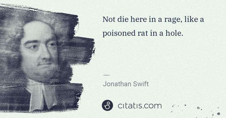 Jonathan Swift: Not die here in a rage, like a poisoned rat in a hole. | Citatis