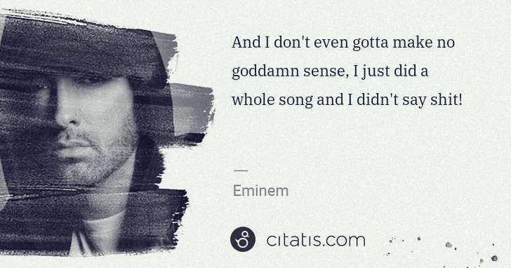 Eminem: And I don't even gotta make no goddamn sense, I just did a ... | Citatis