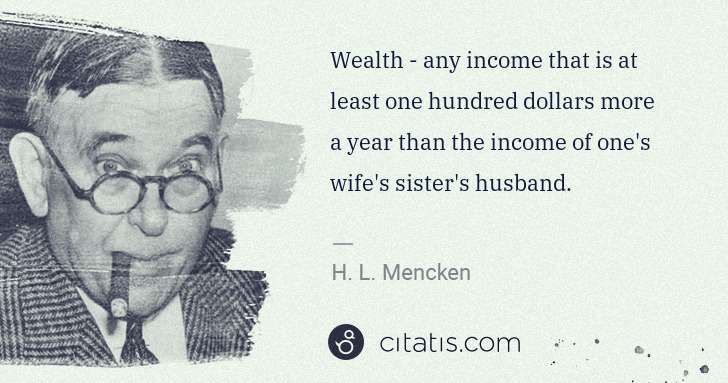 H. L. Mencken: Wealth - any income that is at least one hundred dollars ... | Citatis