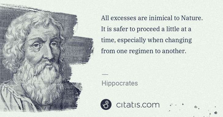 Hippocrates: All excesses are inimical to Nature. It is safer to ... | Citatis