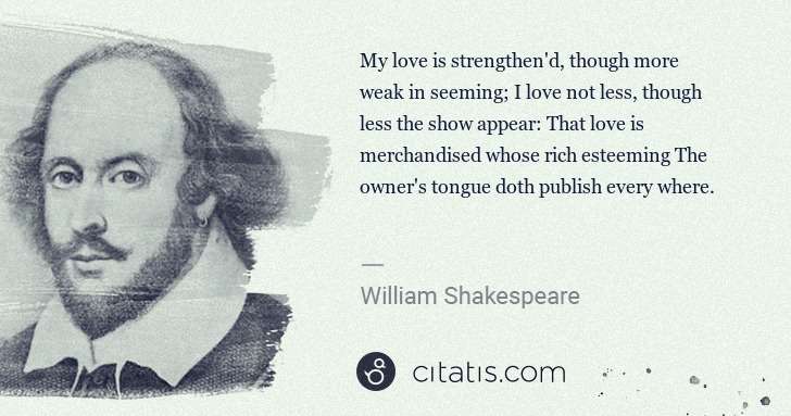 William Shakespeare: My love is strengthen'd, though more weak in seeming; I ... | Citatis