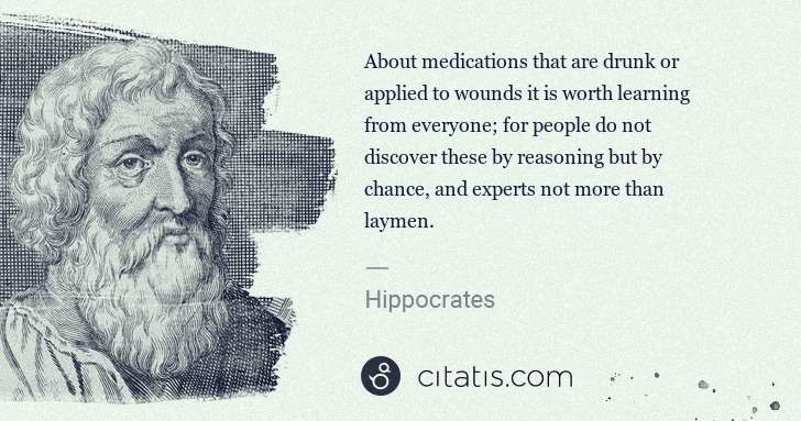Hippocrates: About medications that are drunk or applied to wounds it ... | Citatis
