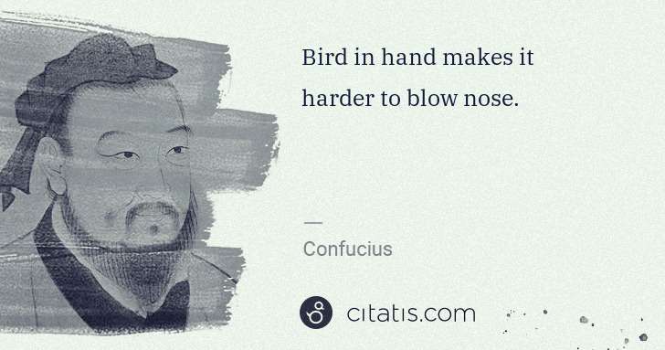Confucius: Bird in hand makes it harder to blow nose. | Citatis