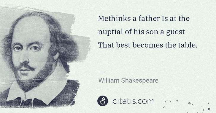 William Shakespeare: Methinks a father Is at the nuptial of his son a guest ... | Citatis