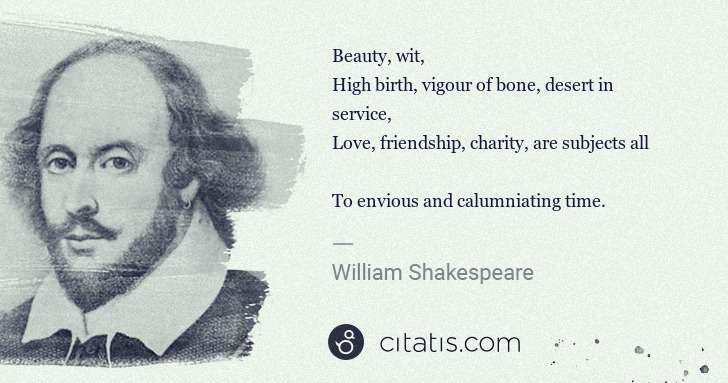 William Shakespeare: Beauty, wit,
High birth, vigour of bone, desert in ... | Citatis