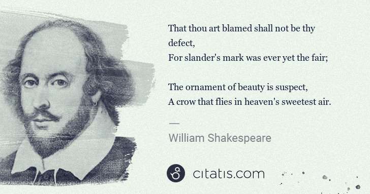 William Shakespeare: That thou art blamed shall not be thy defect,
For slander ... | Citatis